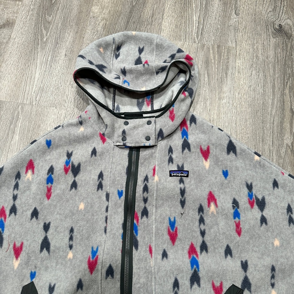 Patagonia Synchilla Fleece Poncho Grey Geometric Full Zip Hooded Cape M/L 25285 - Picture 5 of 14